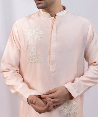 Peach embroidered chanderi silk kurta set 3
