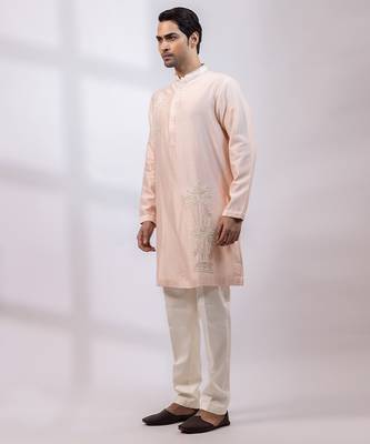 Peach embroidered chanderi silk kurta set 4