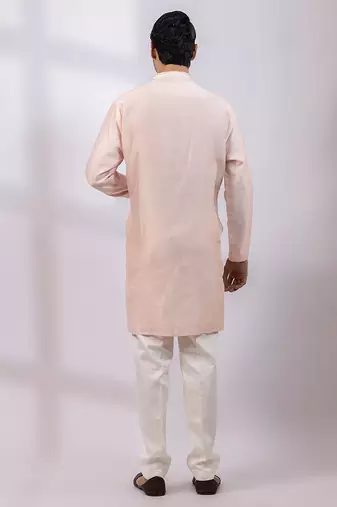 Peach embroidered chanderi silk kurta set