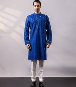 Royal blue embroidered chanderi silk kurta set