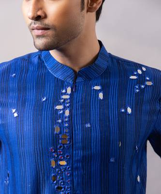 Royal blue embroidered chanderi silk kurta set 2
