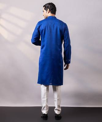 Royal blue embroidered chanderi silk kurta set 3