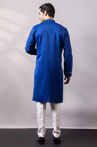 Royal blue embroidered chanderi silk kurta set
