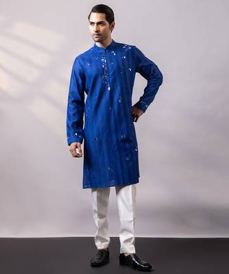 Royal blue embroidered chanderi silk kurta set 4