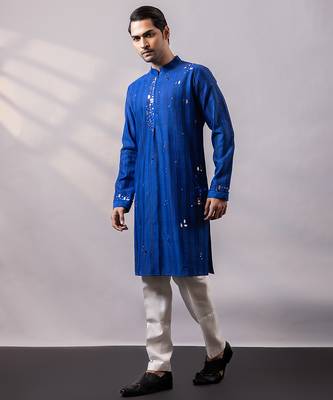Royal blue embroidered chanderi silk kurta set 5