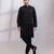 Black embroidered linen satin kurta set