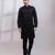 Black embroidered linen satin kurta set