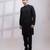 Black embroidered linen satin kurta set
