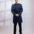 Navy blue embroidered linen satin kurta set