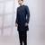 Navy blue embroidered linen satin kurta set