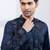 Navy blue embroidered linen satin kurta set