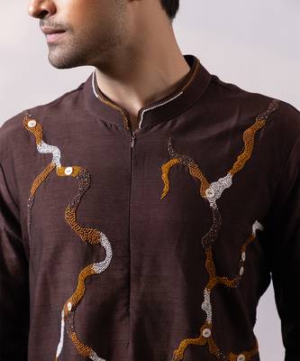 Chocolate brown embroidered silk kurta set 4
