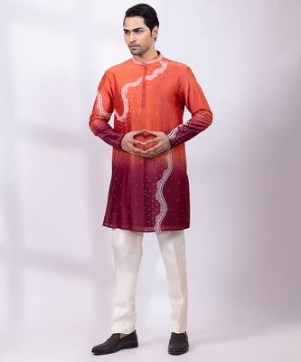 Orange ombre embroidered chanderi silk kurta set 1