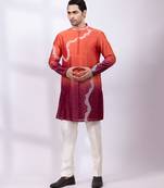 Orange ombre embroidered chanderi silk kurta set