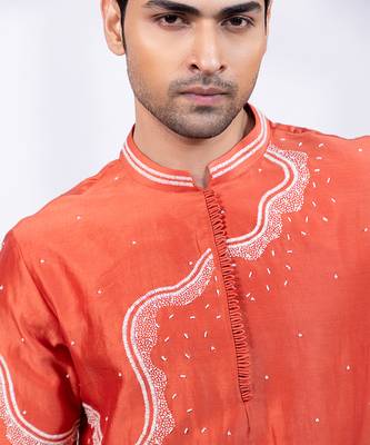 Orange ombre embroidered chanderi silk kurta set 4