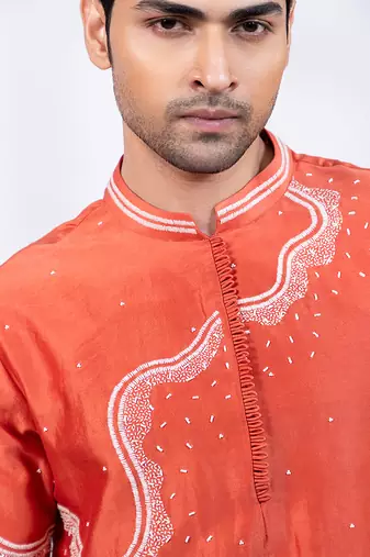 Orange ombre embroidered chanderi silk kurta set