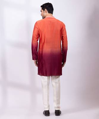 Orange ombre embroidered chanderi silk kurta set 5
