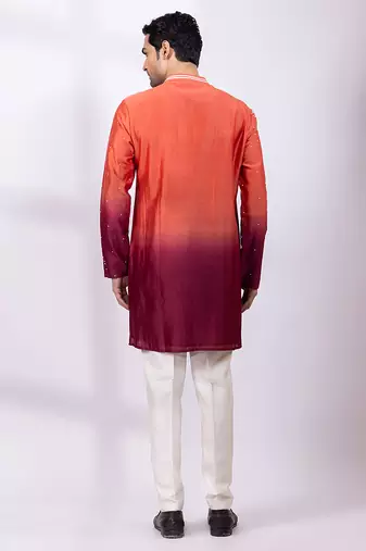 Orange ombre embroidered chanderi silk kurta set