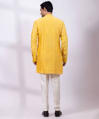 Yellow embroidered chanderi silk kurta set 4