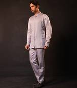 Silver grey embroidered chanderi silk kurta set