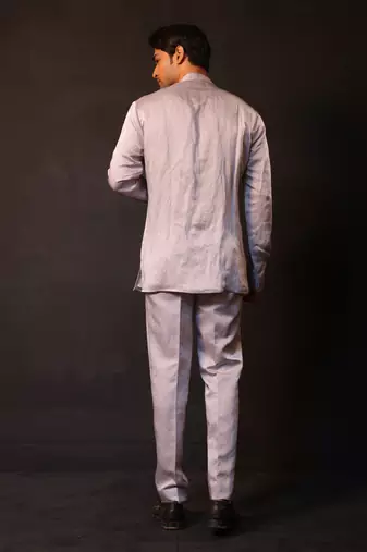 Silver grey embroidered chanderi silk kurta set