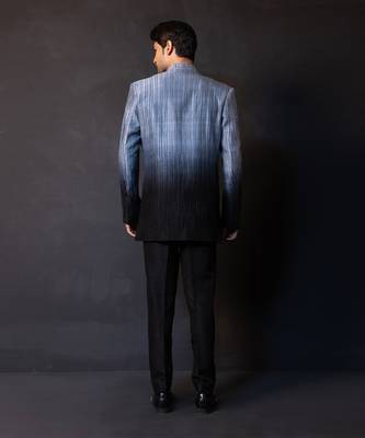 Grey black embroidered linen satin bandhgala and pant 5
