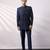 Navy blue embroidered linen satin bandhgala and pant