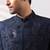 Navy blue embroidered linen satin bandhgala and pant