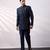 Navy blue embroidered linen satin bandhgala and pant