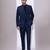 Navy blue embroidered linen satin bandhgala and pant