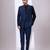Navy blue embroidered linen satin bandhgala and pant