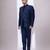 Navy blue embroidered linen satin bandhgala and pant
