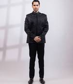 Black embroidered linen satin bandhgala and pant