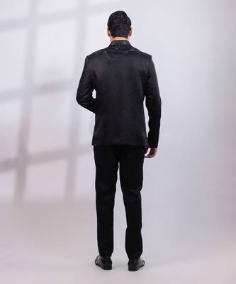 Black embroidered linen satin bandhgala and pant 3