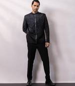 Black embroidered linen satin bomber jacket and pant