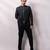 Black embroidered linen satin bomber jacket and pant