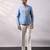 Powder blue embroidered linen satin bomber jacket and pant