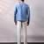 Powder blue embroidered linen satin bomber jacket and pant
