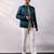 Teal blue embroidered linen satin bomber jacket and pant