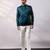 Teal blue embroidered linen satin bomber jacket and pant