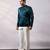 Teal blue embroidered linen satin bomber jacket and pant