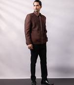 Brown embroidered linen satin bomber jacket and pant