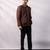Brown embroidered linen satin bomber jacket and pant