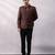 Brown embroidered linen satin bomber jacket and pant