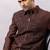 Brown embroidered linen satin bomber jacket and pant