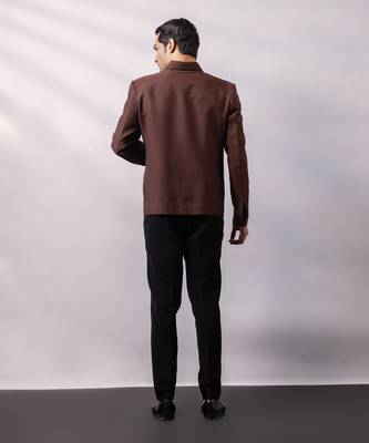 Brown embroidered linen satin bomber jacket and pant 4