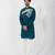 Teal blue embroidered cotton khadi mulmul kurta set