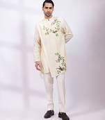 Off white embroidered chanderi silk kurta set