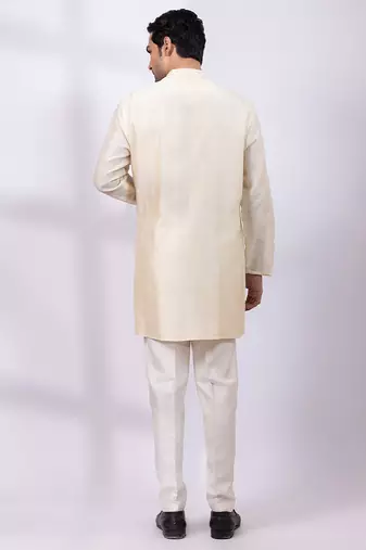 Off white embroidered chanderi silk kurta set