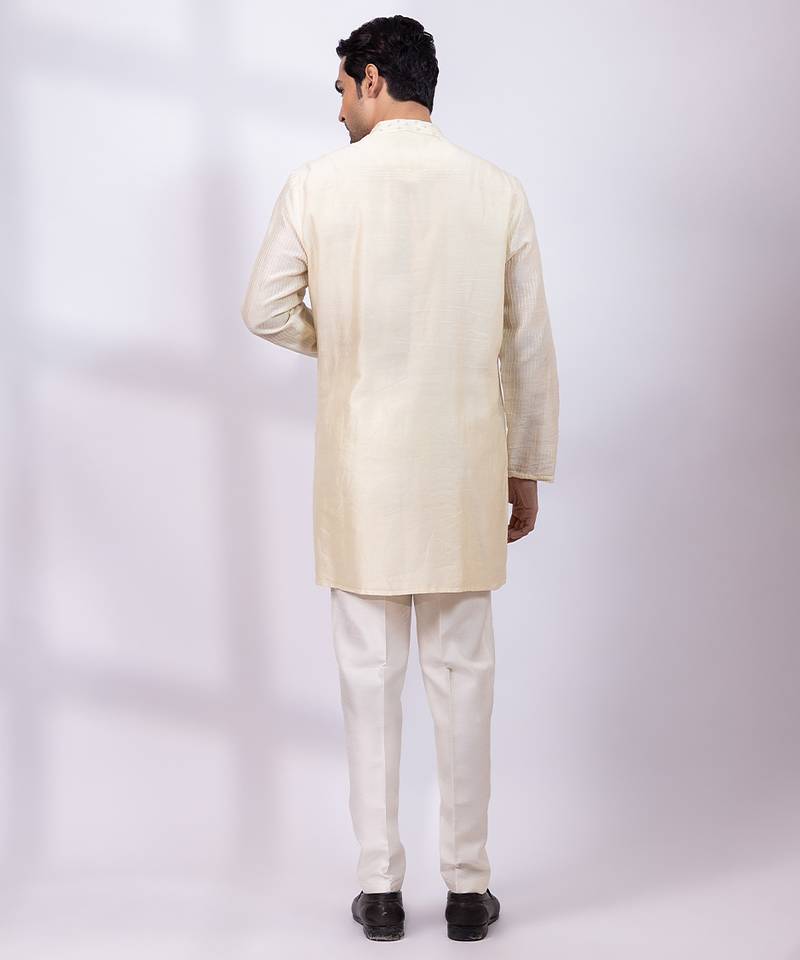 Off white embroidered chanderi silk kurta set